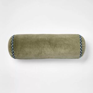 7"x18" Bolster with Piping Velvet Throw Pillow Green Threshold with Studio McGee
